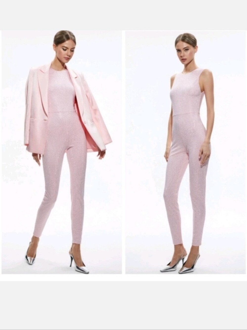 Alice + Olivia Light Pink Embellished Sleeveless Jumpsuit Size 8 NWT - Picture 2 of 16
